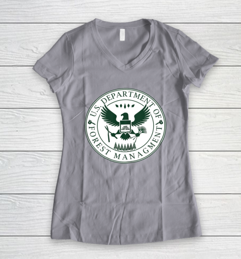 Make America Rake Again US Department Of Forest Managment Women's V-Neck T-Shirt 2