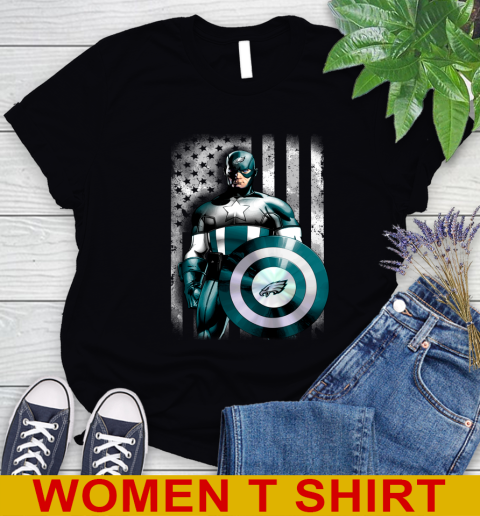 Philadelphia Eagles NFL Football Captain America Marvel Avengers American Flag Shirt Women's T-Shirt