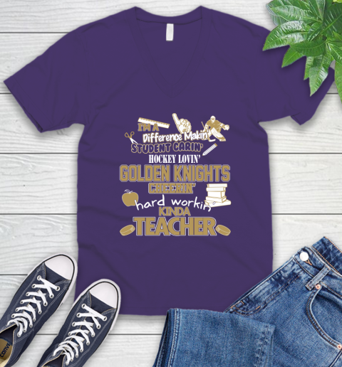 Vegas Golden Knights NHL I'm A Difference Making Student Caring Hockey Loving Kinda Teacher V-Neck T-Shirt 9