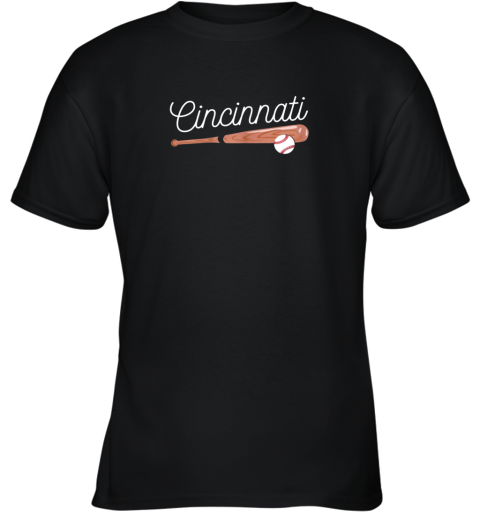 Cincinnati Baseball Tshirt Classic Ball and Bat Design Youth T-Shirt