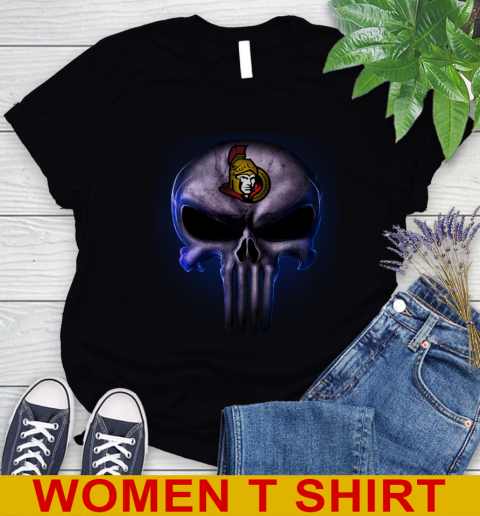 Ottawa Senators NHL Hockey Punisher Skull Sports Women's T-Shirt