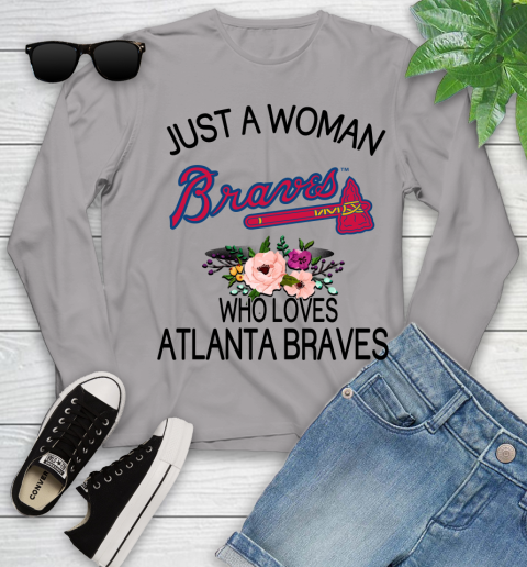 MLB Just A Woman Who Loves Atlanta Braves Baseball Sports Youth Long Sleeve 3