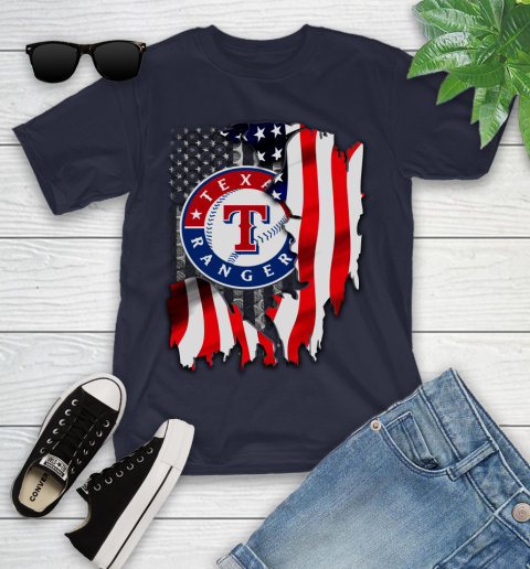 Texas Rangers MLB Baseball American Flag Youth T-Shirt 2