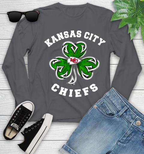NFL Kansas City Chiefs Three Leaf Clover St Patrick's Day Football Sports Youth Long Sleeve 9