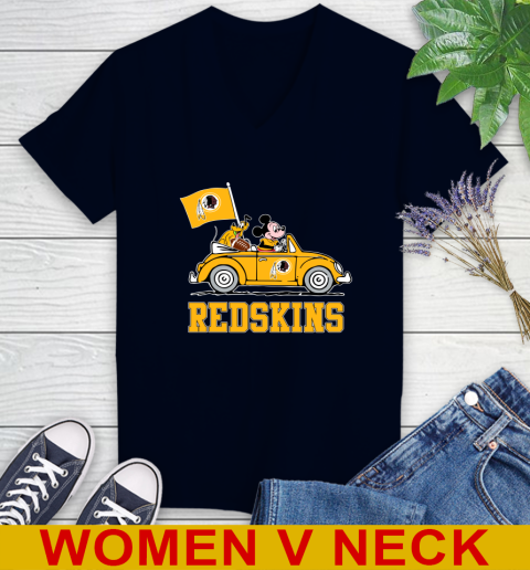 NFL Football Washington Redskins Pluto Mickey Driving Disney Shirt Women's V-Neck T-Shirt 3