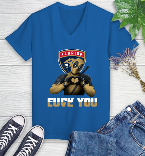 NHL Florida Panthers Deadpool Love You Fuck You Hockey Sports Women's V-Neck T-Shirt 10