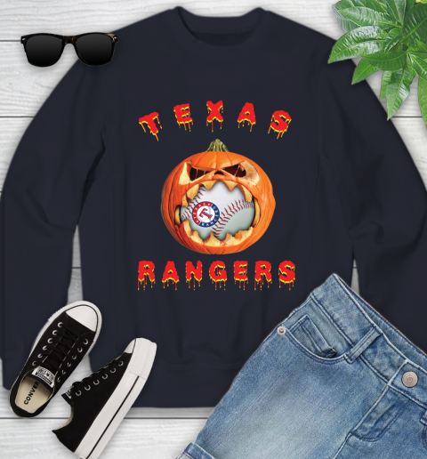 MLB Texas Rangers Halloween Pumpkin Baseball Sports Youth Sweatshirt 3
