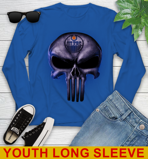 Edmonton Oilers NHL Hockey Punisher Skull Sports Youth Long Sleeve 10
