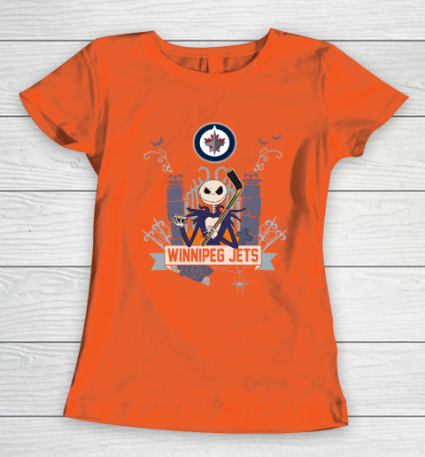 NHL Winnipeg Jets Hockey Jack Skellington Halloween Women's T-Shirt 3