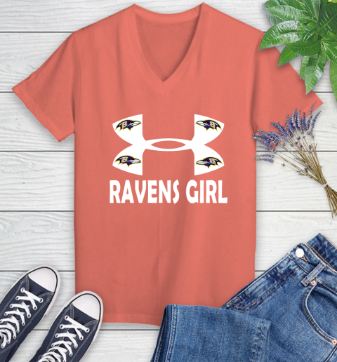 NFL Baltimore Ravens Girl Under Armour Football Sports Women's V-Neck T-Shirt 6
