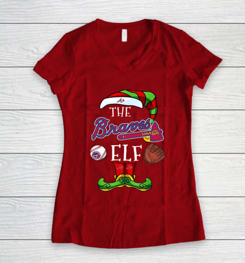 Atlanta Braves Christmas ELF Funny MLB Women's V-Neck T-Shirt 8