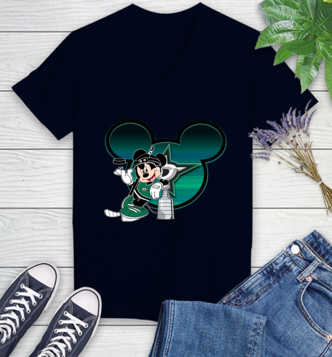 NHL Dallas Stars Stanley Cup Mickey Mouse Disney Hockey T Shirt Women's V-Neck T-Shirt 3