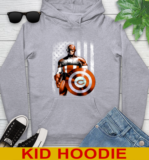 Chicago Bears NFL Football Captain America Marvel Avengers American Flag Shirt Youth Hoodie 6