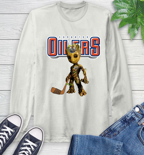 Edmonton Oilers NHL Hockey Groot Marvel Guardians Of The Galaxy Long Sleeve T-Shirt 12