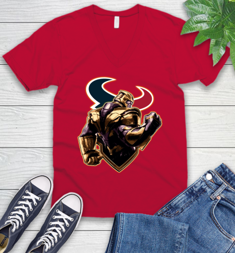 NFL Thanos Avengers Endgame Football Sports Houston Texans V-Neck T-Shirt 7