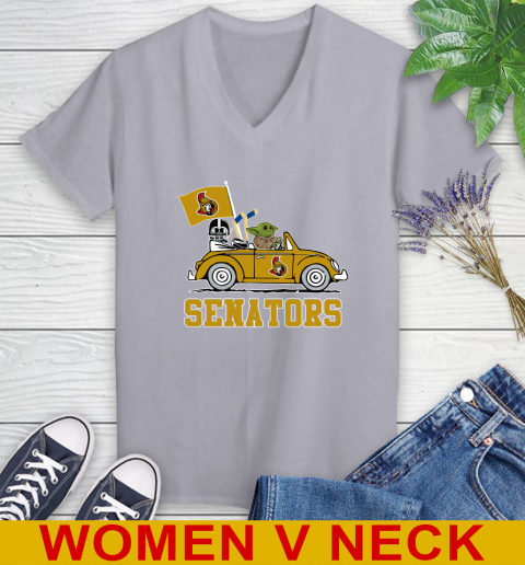 NHL Hockey Ottawa Senators Darth Vader Baby Yoda Driving Star Wars Shirt Women's V-Neck T-Shirt 5