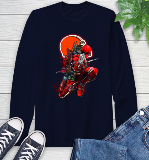 NFL Deadpool Marvel Comics Sports Football Cleveland Browns Long Sleeve T-Shirt 4