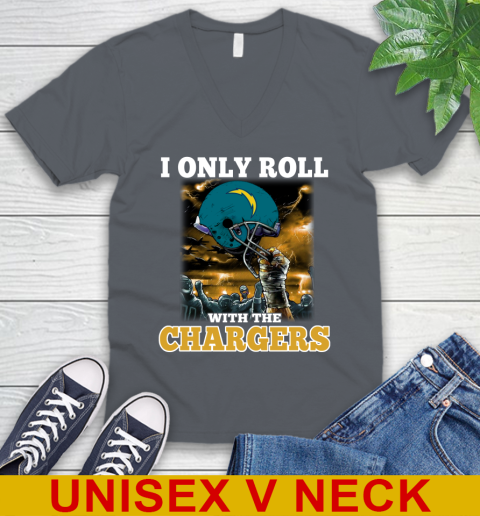 Los Angeles Chargers NFL Football I Only Roll With My Team Sports V-Neck T-Shirt 4
