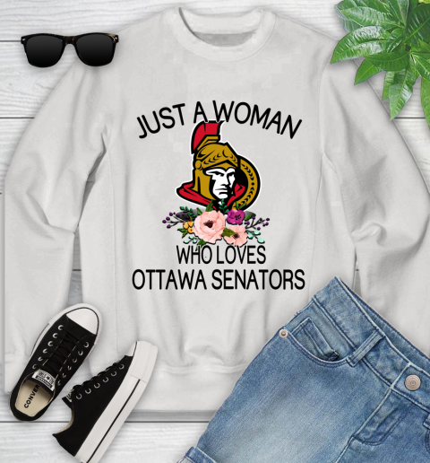 NHL Just A Woman Who Loves Ottawa Senators Hockey Sports Youth Sweatshirt