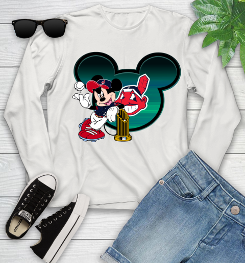 MLB Cleveland Indians The Commissioner's Trophy Mickey Mouse Disney Youth Long Sleeve 12