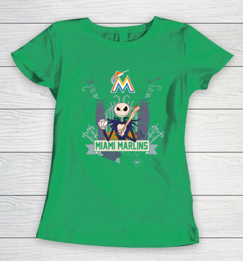 MLB Miami Marlins Baseball Jack Skellington Halloween Women's T-Shirt 5