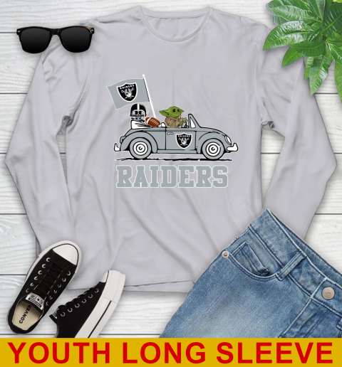 NFL Football Oakland Raiders Darth Vader Baby Yoda Driving Star Wars Shirt Youth Long Sleeve 6