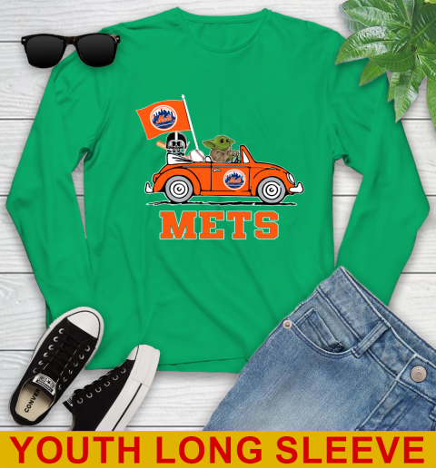 MLB Baseball New York Mets Darth Vader Baby Yoda Driving Star Wars Shirt Youth Long Sleeve 7