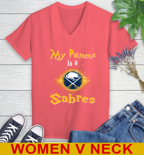 NHL Hockey Harry Potter My Patronus Is A Buffalo Sabres Women's V-Neck T-Shirt 6