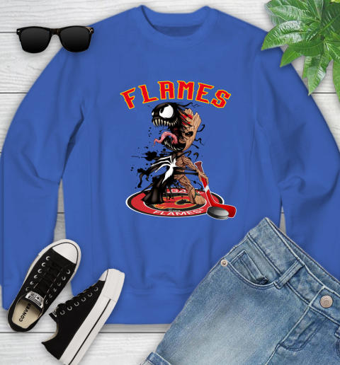 NHL Calgary Flames Hockey Venom Groot Guardians Of The Galaxy Youth Sweatshirt 8