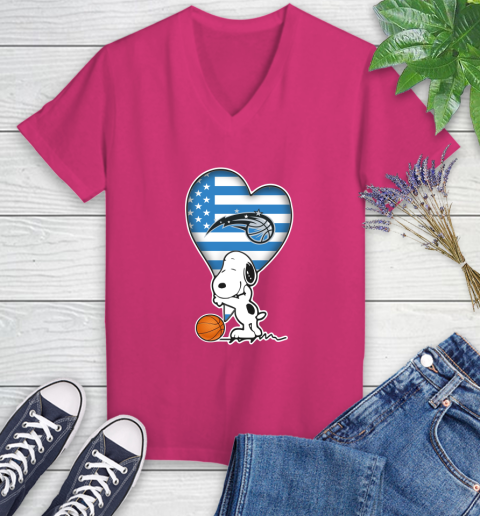 Orlando Magic NBA Basketball The Peanuts Movie Adorable Snoopy Women's V-Neck T-Shirt 9
