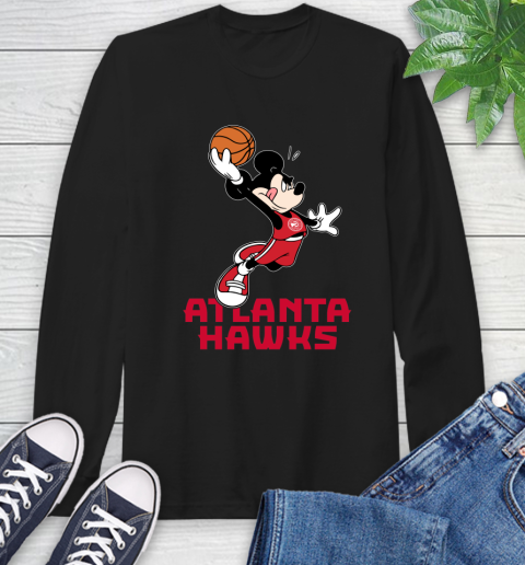 NBA Basketball Atlanta Hawks Cheerful Mickey Mouse Shirt Long Sleeve T-Shirt