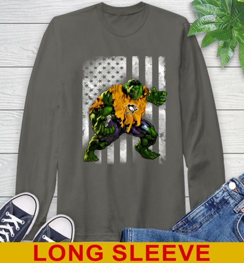 Pittsburgh Penguins Hulk Marvel Avengers NHL Hockey American Flag Long Sleeve T-Shirt 10