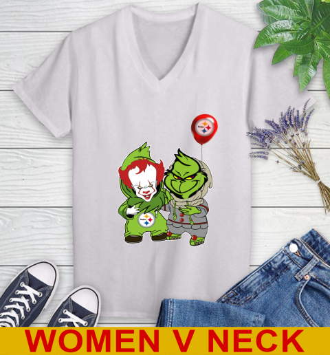 Pittsburgh Steelers Baby Pennywise Grinch Christmas NFL Football Women's V-Neck T-Shirt