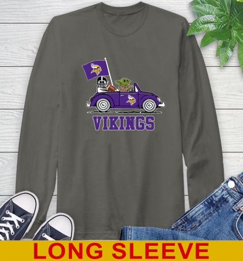 NFL Football Minnesota Vikings Darth Vader Baby Yoda Driving Star Wars Shirt Long Sleeve T-Shirt 8