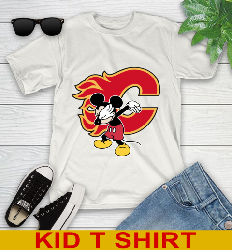 Calgary Flames NHL Hockey Dabbing Mickey Disney Sports Youth T-Shirt