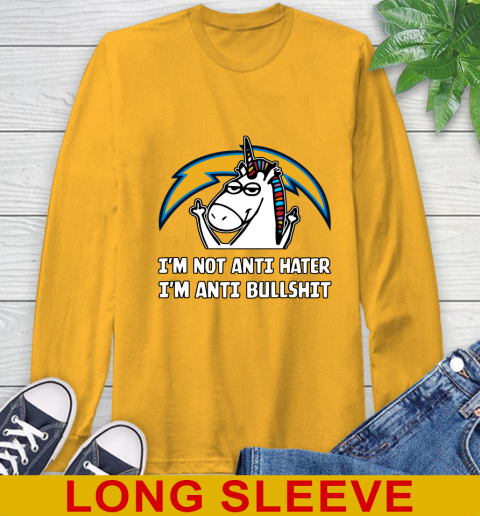Los Angeles Chargers NFL Football Unicorn I'm Not Anti Hater I'm Anti Bullshit Long Sleeve T-Shirt 3