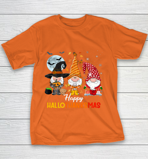 Gnomes Halloween And Merry Christmas Happy Hallothanksmas Youth T-Shirt 4