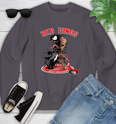 NHL Detroit Red Wings Hockey Venom Groot Guardians Of The Galaxy Youth Sweatshirt 6