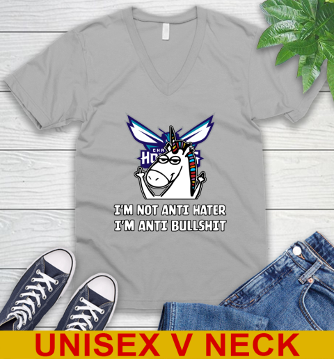 Charlotte Hornets NBA Basketball Unicorn I'm Not Anti Hater I'm Anti Bullshit V-Neck T-Shirt 4