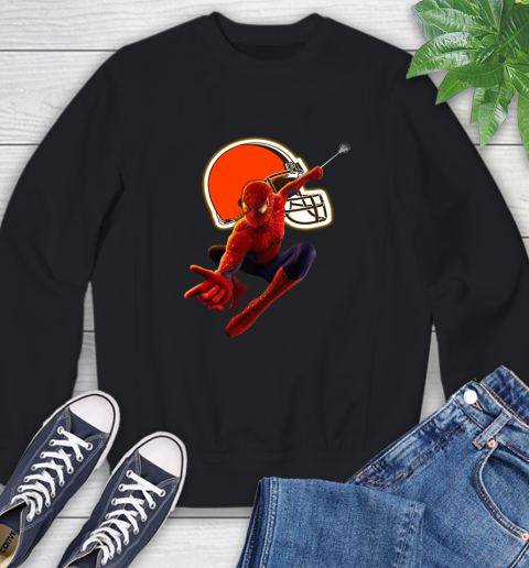 NFL Spider Man Avengers Endgame Football Cleveland Browns Sweatshirt 2