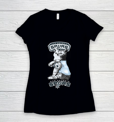 NBA Basketball My Cat Loves San Antonio Spurs Women's V-Neck T-Shirt