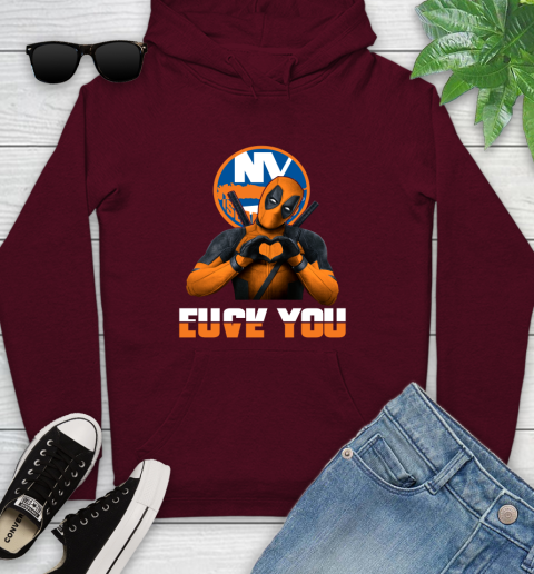NHL New York Islanders Deadpool Love You Fuck You Hockey Sports Youth Hoodie 7