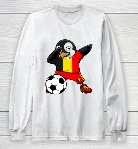 Dabbing Penguin Belgium Soccer Fans Jersey Football Lovers Long Sleeve T-Shirt