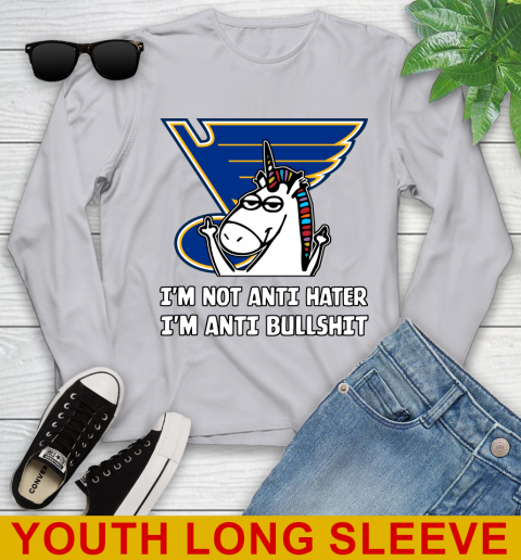 St.Louis Blues NHL Hockey Unicorn I'm Not Anti Hater I'm Anti Bullshit Youth Long Sleeve 6