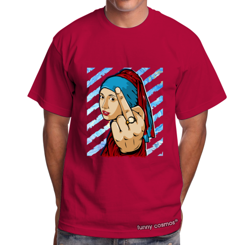 Air Jordan 1 UNC to CHI Matching Sneaker Tshirt The girl With The Pearl Earing Middle Finger Red and Blue Jordan Tshirt