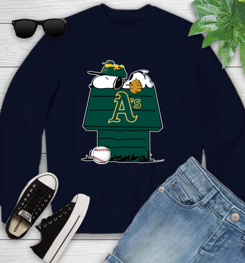 MLB Oakland Athletics Snoopy Woodstock The Peanuts Movie Baseball T Shirt Youth Sweatshirt 3