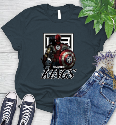 NHL Captain America Thor Spider Man Hawkeye Avengers Endgame Hockey Los Angeles Kings Women's T-Shirt 8