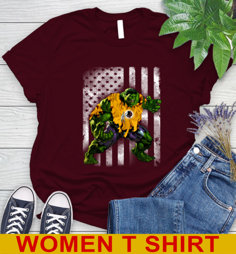 Washington Redskins Hulk Marvel Avengers NFL Football American Flag Women's T-Shirt 6