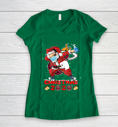 Miami Heat Funny Santa Claus Dabbing Christmas 2020 NBA Women's V-Neck T-Shirt 3