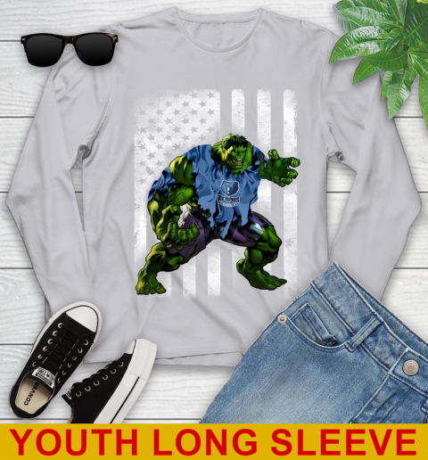 Memphis Grizzlies Hulk Marvel Avengers NBA Basketball American Flag Youth Long Sleeve 5
